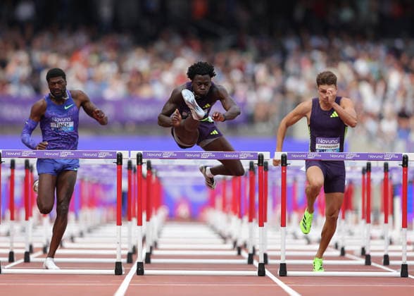 RECORD DATE NOT STATED 18th July 2026; London Stadium, London, England; 2026 Diamond League Novuna London Athletics Meet; Ja& x2019;Kobe Tharp of United States competes in the men& x2019;s 110m hurdles JohnxPatrickxFletcher