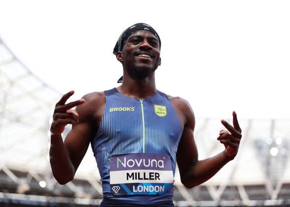 RECORD DATE NOT STATED 18th July 2026; London Stadium, London, England; 2026 Diamond League Novuna London Athletics Meet; Brandon Miller of United States poses for photographers after winning the men& x2019;s 800m race JohnxPatrickxFletcher
