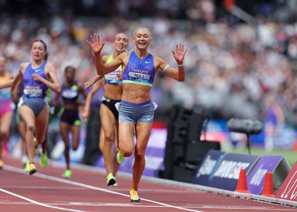 RECORD DATE NOT STATED 18th July 2026; London Stadium, London, England; 2026 Diamond League Novuna London Athletics Meet; Jessica Hull of Australia celebrates finishing 1st in the women& x2019;s 3000m race JohnxPatrickxFletcher