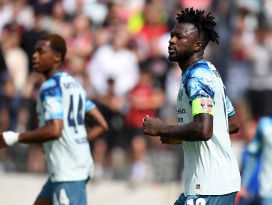 18.07.2026, xophax, Fussball 1.Bundesliga, Bayer 04 Leverkusen. Testspiel : SF Baumberg gegen Bayer 04 Leverkusen . Kapitän Edmond Tapsoba ( Bayer 04 ) Monheim *** July 18, 2026, xophax, Soccer, Bundesliga 1, Bayer 04 Leverkusen Friendly Match: SF Baumberg vs. Bayer 04 Leverkusen; Captain Edmond Tapsoba, Bayer 04 Monheim