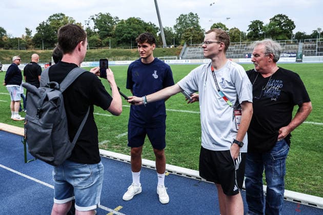 Fussball, 3.Liga Saison 2026 2027 Testspiel Bonner SC - MSV Duisburg 18.07.2026, Sportpark Nord Mixed Zone nach dem Spiel mit Martin Ens (MSV Duisburg, 4) Bonn Sportpark Nord Nordrhein-Westfalen Deutschland *** Sports, Soccer, 3rd Division, 2026–2027 Season, Friendly Match: Bonner SC vs. MSV Duisburg, July 18, 2026, Sportpark Nord Mixed Zone after the game with Martin Ens of MSV Duisburg, 4 Bonn, Sportpark Nord, North Rhine-Westphalia, Germany