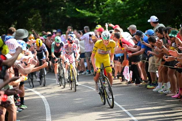 Slovenian Tadej Pogacar of UAE Team Emirates XRG is pictured during stage 14 of the 2026 Tour de France cycling race, a stage of 155km from Mulhouse to Le Markstein Fellering, on Saturday 18 July 2026. The 113th edition of the Tour de France starts on Saturday 4 July in Barcelona, Spain, and will finish in Paris, France on the 26th of July. POOLxBERNARDxPAPON  x181426121x