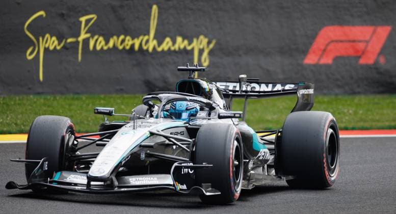 Mercedes UK rider George Russell pictured during the qualification session ahead of the Grand Prix F1 of Belgium race, in Spa-Francorchamps, Saturday 18 July 2026. The Spa-Francorchamps Formula One Grand Prix takes place this weekend, from July 17th to July 19th. BENOITxDOPPAGNE  x181426604x
