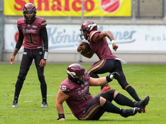 6 Kaylon Geiger (Wide Receiver) Rhein Fire run with the ball. Rhein Fire vs Vienna Vikings, American Football, American Football League Europe, Week 9, 2026, 18.07.2026, Duisburg Schauinsland-Reisen-Arena Germany Copyright: xFootxBowl ChristopherxMettkenx