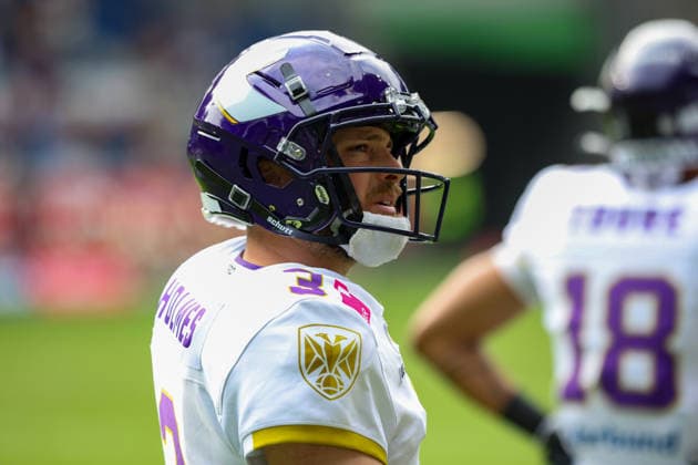 3 Ben Holmes (Quarterback) Vienna Vikings Rhein Fire vs Vienna Vikings, American Football, American Football League Europe, Week 9, 2026, 18.07.2026, Duisburg Schauinsland-Reisen-Arena Germany Copyright: xFootxBowl ChristopherxMettkenx