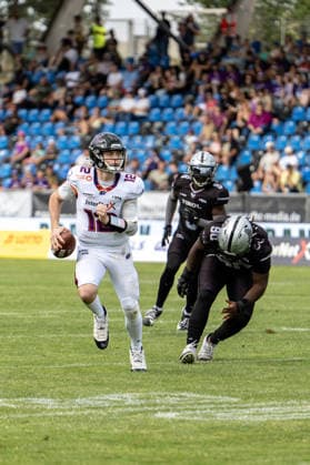18.07.2026, xdaymx, American Football EFA European Football Alliance, Frankfurt Galaxy - Raiders Tirol, vl. Ethan Garbers (Frankfurt Galaxy) (DFL DFB REGULATIONS PROHIBIT ANY USE OF PHOTOGRAPHS as IMAGE SEQUENCES and or QUASI-VIDEO) Frankfurt am Main *** July 18, 2026, xdaymx, American Football EFA European Football Alliance, Frankfurt Galaxy Raiders Tirol, vl Ethan Garbers Frankfurt Galaxy DFL DFB REGULATIONS PROHIBIT ANY USE OF PHOTOGRAPHS as IMAGE SEQUENCES and or QUASI-VIDEO Frankfurt am Main