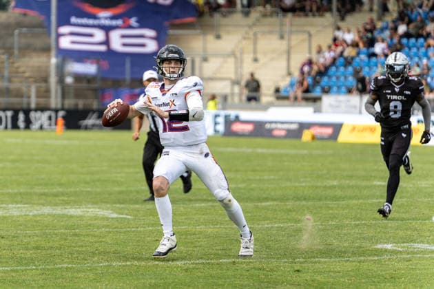 18.07.2026, xdaymx, American Football EFA European Football Alliance, Frankfurt Galaxy - Raiders Tirol, vl. Ethan Garbers (Frankfurt Galaxy) (DFL DFB REGULATIONS PROHIBIT ANY USE OF PHOTOGRAPHS as IMAGE SEQUENCES and or QUASI-VIDEO) Frankfurt am Main *** July 18, 2026, xdaymx, American Football EFA European Football Alliance, Frankfurt Galaxy Raiders Tirol, vl Ethan Garbers Frankfurt Galaxy DFL DFB REGULATIONS PROHIBIT ANY USE OF PHOTOGRAPHS as IMAGE SEQUENCES and or QUASI-VIDEO Frankfurt am Main