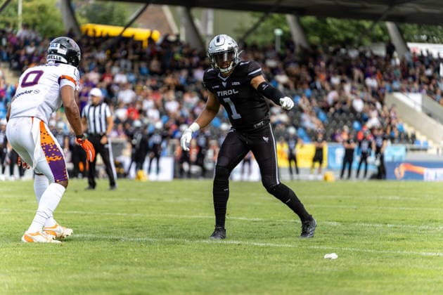 18.07.2026, xdaymx, American Football EFA European Football Alliance, Frankfurt Galaxy - Raiders Tirol, vl. Roedion Henrique (Frankfurt Galaxy) und Aaron Jackson (Raiders Tirol) Frankfurt am Main *** July 18, 2026, xdaymx, American Football EFA European Football Alliance, Frankfurt Galaxy and Raiders Tirol, featuring Roedion Henrique (Frankfurt Galaxy) and Aaron Jackson (Raiders Tirol), Frankfurt am Main