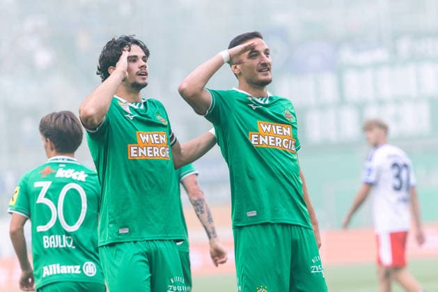 SOCCER - Rapid vs HSV, test match VIENNA,AUSTRIA,18.JUL.26 - SOCCER - ADMIRAL Bundesliga, 1. DFL, 1. Deutsche Bundesliga, SK Rapid Wien vs Hamburger SV, test match. Image shows the rejoicing of Jakob Schoeller and Ercan Kara (Rapid).  GEPAxpictures xPhilippxBrem