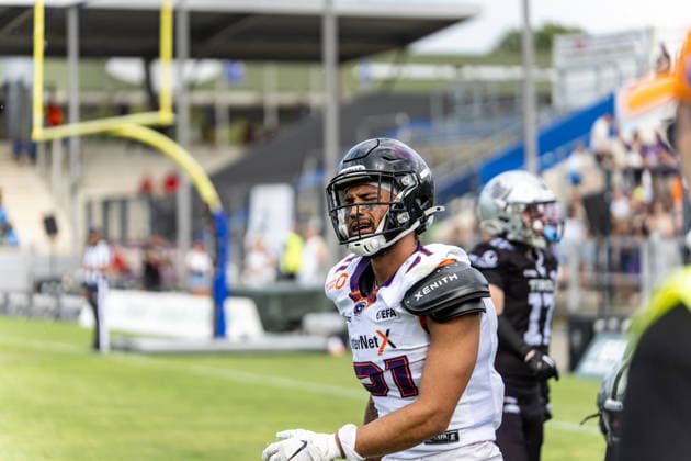 18.07.2026, xdaymx, American Football EFA European Football Alliance, Frankfurt Galaxy - Raiders Tirol, Brevin Easton enttäuscht Frankfurt am Main *** July 18, 2026, xdaymx, American Football EFA European Football Alliance, Frankfurt Galaxy vs. Raiders Tirol, Brevin Easton disappoints Frankfurt am Main