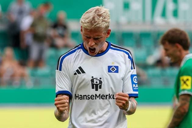 18.July.2026 – SOCCER – FRIENDLY TEST GAME(MEN) - Rapid Wien (Austria) vs HSV (Germany) Albert Gronbaek (HSV) celebrates his team s second goal VIENNA VIENNA, AUSTRIA – Allianz Stadion SK Rapid Wien Allianz Stadion AUSTRIA