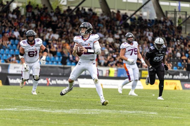18.07.2026, xdaymx, American Football EFA European Football Alliance, Frankfurt Galaxy - Raiders Tirol, Ethan Garbers (Frankfurt Galaxy) Frankfurt am Main *** July 18, 2026, xdaymx, American Football EFA European Football Alliance, Frankfurt Galaxy Raiders Tirol, Ethan Garbers, Frankfurt Galaxy, Frankfurt am Main