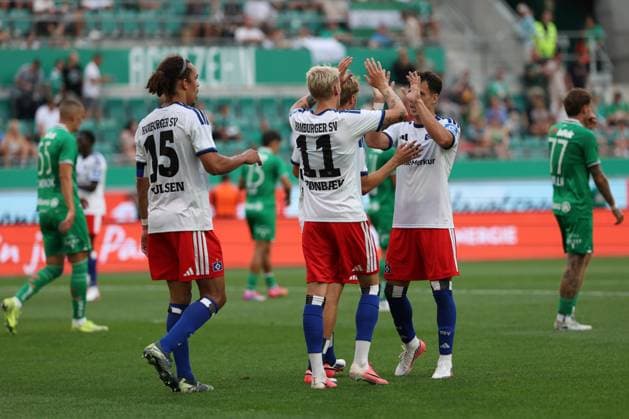 18.July.2026 – SOCCER – FRIENDLY TEST GAME(MEN) - Rapid Wien (Austria) vs HSV (Germany) Albert Gronbaek (HSV) celebrates his team s second goal VIENNA VIENNA, AUSTRIA – Allianz Stadion SK Rapid Wien Allianz Stadion AUSTRIA
