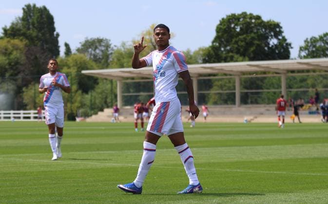 Pre Season Friendly - Crystal Palace v Swindon Town LONDON, ENGLAND, JULY 18: GOAL 3-1, Matheus Franca of Crystal Palace goal celebration after scoring a goal to put Crystal Palace 3-1 ahead during the Pre Season Friendly match between Crystal Palace FC v Swindon Town FC at Crystal Palace Training Ground, Beckenham, London, on 18 July. (Photo by Daniel Weir) London Crystal Palace Training Ground United Kingdom Copyright: xDanielxWeir SportsxPressxPhotox Sportspressphoto_SPR192603