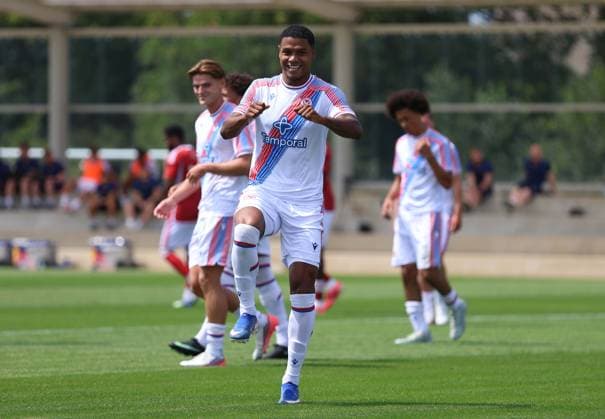 Pre Season Friendly - Crystal Palace v Swindon Town LONDON, ENGLAND, JULY 18: GOAL 4-1, Matheus Franca of Crystal Palace goal celebration after scoring a goal to put Crystal Palace 4-1 ahead during the Pre Season Friendly match between Crystal Palace FC v Swindon Town FC at Crystal Palace Training Ground, Beckenham, London, on 18 July. (Photo by Daniel Weir) London Crystal Palace Training Ground United Kingdom Copyright: xDanielxWeir SportsxPressxPhotox Sportspressphoto_SPR192607