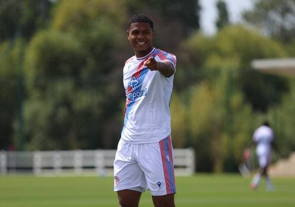 Pre Season Friendly - Crystal Palace v Swindon Town LONDON, ENGLAND, JULY 18: GOAL 5-1, Matheus Franca of Crystal Palace goal celebration after scoring a goal to put Crystal Palace 5-1 ahead during the Pre Season Friendly match between Crystal Palace FC v Swindon Town FC at Crystal Palace Training Ground, Beckenham, London, on 18 July. (Photo by Daniel Weir) London Crystal Palace Training Ground United Kingdom Copyright: xDanielxWeir SportsxPressxPhotox Sportspressphoto_SPR192611