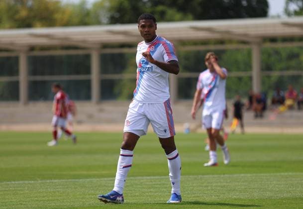 Pre Season Friendly - Crystal Palace v Swindon Town LONDON, ENGLAND, JULY 18: GOAL 5-1, Matheus Franca of Crystal Palace goal celebration after scoring a goal to put Crystal Palace 5-1 ahead during the Pre Season Friendly match between Crystal Palace FC v Swindon Town FC at Crystal Palace Training Ground, Beckenham, London, on 18 July. (Photo by Daniel Weir) London Crystal Palace Training Ground United Kingdom Copyright: xDanielxWeir SportsxPressxPhotox Sportspressphoto_SPR192615