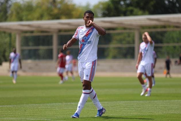 Pre Season Friendly - Crystal Palace v Swindon Town LONDON, ENGLAND, JULY 18: GOAL 5-1, Matheus Franca of Crystal Palace goal celebration after scoring a goal to put Crystal Palace 5-1 ahead during the Pre Season Friendly match between Crystal Palace FC v Swindon Town FC at Crystal Palace Training Ground, Beckenham, London, on 18 July. (Photo by Daniel Weir) London Crystal Palace Training Ground United Kingdom Copyright: xDanielxWeir SportsxPressxPhotox Sportspressphoto_SPR192617