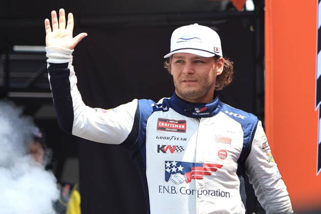 NORTH WILKESBORO, NC - JULY 18: Kris Wright ( 81 McAnally Hilgermann Racing F.N.B. Corporation Chevrolet) waves to the fans prior to the running of the NASCAR, Motorsport, USA Craftsman Truck Series FaithFest 250 on July 18, 2026 at North Wilkesboro Speedway in North Wilkesboro, NC. (Photo by Jeff Robinson Icon Sportswire) AUTO: JUL 18 NASCAR CRAFTSMAN Truck Series Faith Fest 250 EDITORIAL USE ONLY Icon26071823868250