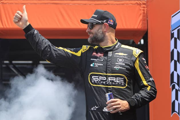NORTH WILKESBORO, NC - JULY 18: Shane Van Gisbergen ( 71 Spire Motorsports NationsGuard Chevrolet) waves to the fans prior to the running of the NASCAR, Motorsport, USA Craftsman Truck Series FaithFest 250 on July 18, 2026 at North Wilkesboro Speedway in North Wilkesboro, NC. (Photo by Jeff Robinson Icon Sportswire) AUTO: JUL 18 NASCAR CRAFTSMAN Truck Series Faith Fest 250 EDITORIAL USE ONLY Icon26071824031250