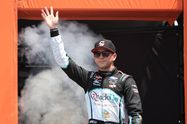 NORTH WILKESBORO, NC - JULY 18: Chandler Smith ( 38 Front Row Motorsports QuickTie Ford) waves to the fans prior to the running of the NASCAR, Motorsport, USA Craftsman Truck Series FaithFest 250 on July 18, 2026 at North Wilkesboro Speedway in North Wilkesboro, NC. (Photo by Jeff Robinson Icon Sportswire) AUTO: JUL 18 NASCAR CRAFTSMAN Truck Series Faith Fest 250 EDITORIAL USE ONLY Icon26071824259250