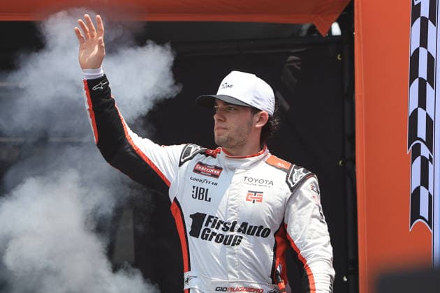 NORTH WILKESBORO, NC - JULY 18: Giovanni Ruggiero ( 17 TRICON Garage First Auto Group Toyota) waves to the fans prior to the running of the NASCAR, Motorsport, USA Craftsman Truck Series FaithFest 250 on July 18, 2026 at North Wilkesboro Speedway in North Wilkesboro, NC. (Photo by Jeff Robinson Icon Sportswire) AUTO: JUL 18 NASCAR CRAFTSMAN Truck Series Faith Fest 250 EDITORIAL USE ONLY Icon26071824398250