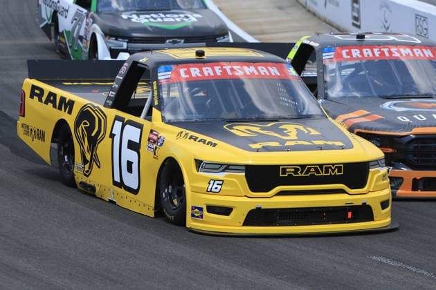NORTH WILKESBORO, NC - JULY 18: Justin Haley ( 16 Kaulig Racing RAM) races into turn 1 during the running of the NASCAR, Motorsport, USA Craftsman Truck Series FaithFest 250 on July 18, 2026 at North Wilkesboro Speedway in North Wilkesboro, NC. (Photo by Jeff Robinson Icon Sportswire) AUTO: JUL 18 NASCAR CRAFTSMAN Truck Series Faith Fest 250 EDITORIAL USE ONLY Icon26071824635250