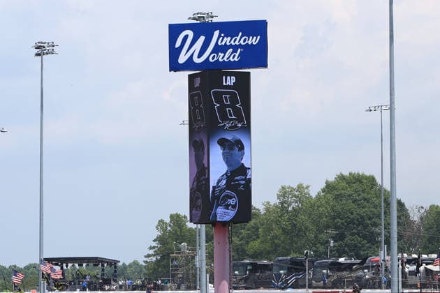 NORTH WILKESBORO, NC - JULY 18: A remembrance on lap 8 for the late Kyle Busch during the running of the NASCAR, Motorsport, USA Craftsman Truck Series FaithFest 250 on July 18, 2026 at North Wilkesboro Speedway in North Wilkesboro, NC. (Photo by Jeff Robinson Icon Sportswire) AUTO: JUL 18 NASCAR CRAFTSMAN Truck Series Faith Fest 250 EDITORIAL USE ONLY Icon26071824674250