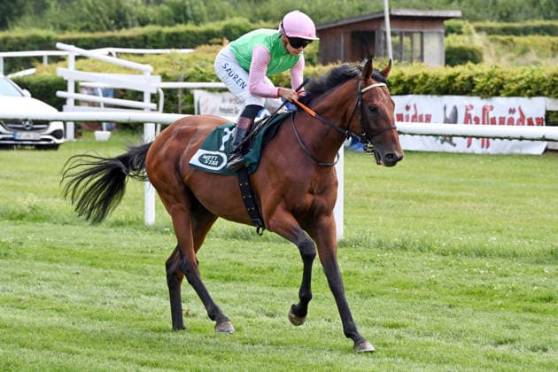 18.07.2026, Bad Harzburg, Niedersachsen, GER - Borna mit Thore Hammer-Hansen beim Aufgalopp. Galopprennbahn Bad Harzburg, Weisser Stein. (Pferd, Jockey, Borna, Hammer-Hansen, Aufgalopp) 260718FS976BAD_HARZBURG.JPG *** July 18, 2026, Bad Harzburg, Lower Saxony, GER Borna with Thore Hammer Hansen during the warm-up at the Bad Harzburg Racetrack, Weisser Stein Horse, Jockey, Borna, Hammer Hansen, Warm-up 260718FS976BAD HARZBURG JPG