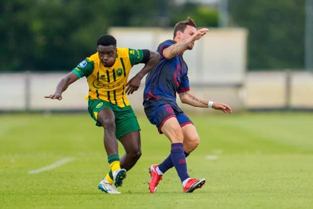 ROOSENDAAL , 18-07-2026 , Sportpark Hulsdonk , season 2026 2027 , Dutch Vrienden Loterij Eredivisie , Pre season match between KV Mechelen and ADO Den Haag picture shows ADO Den Haag player Sekou Sylla and KV Mechelen - ADO Den Haag (friendly)  x205093855x Copyright: