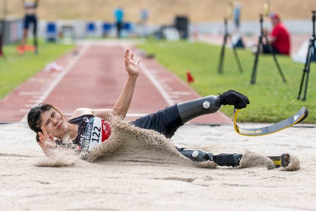 LEVERKUSEN, GERMANY - JULY 18, 2026 : Erina Yuguchi (JPN Japan) competing in the long jump during the Para Heimspiel 7.0 at Fritz Jacobi Sports Complex on July 18, 2026 in Leverkusen, Germany. Northrhine-Westphalia Germany Copyright: xAxelxKohringx