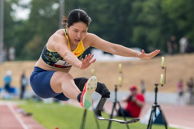 LEVERKUSEN, GERMANY - JULY 18, 2026 : Tomomi Tozawa (JPN TSV Bayer 04 Leverkusen) competing in the long jump during the Para Heimspiel 7.0 at Fritz Jacobi Sports Complex on July 18, 2026 in Leverkusen, Germany. Northrhine-Westphalia Germany Copyright: xAxelxKohringx