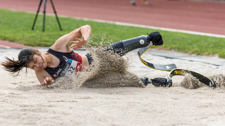 LEVERKUSEN, GERMANY - JULY 18, 2026 : Erina Yuguchi (JPN Japan) competes in the long jump during the Para Heimspiel 7.0 at Fritz Jacobi Sports Complex on July 18, 2026 in Leverkusen, Germany. Northrhine-Westphalia Germany Copyright: xAxelxKohringx