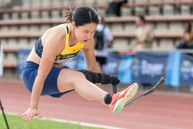 LEVERKUSEN, GERMANY - JULY 18, 2026 : Tomomi Tozawa (JPN TSV Bayer 04 Leverkusen) competes in the long jump during the Para Heimspiel 7.0 at Fritz Jacobi Sports Complex on July 18, 2026 in Leverkusen, Germany. Northrhine-Westphalia Germany Copyright: xAxelxKohringx
