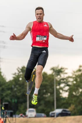 LEVERKUSEN, GERMANY - JULY 18, 2026 : Markus Rehm (GER TSV Bayer o4 Leverkusen) competing in the long jump during the Para Heimspiel 7.0 at Fritz Jacobi Sports Complex on July 18, 2026 in Leverkusen, Germany. Northrhine-Westphalia Germany Copyright: xAxelxKohringx