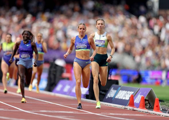 RECORD DATE NOT STATED 18th July 2026; London Stadium, London, England; 2026 Diamond League Novuna London Athletics Meet; Keely Hodgkinson of Great Britain crossing the line to win the 800m women race JohnxPatrickxFletcher