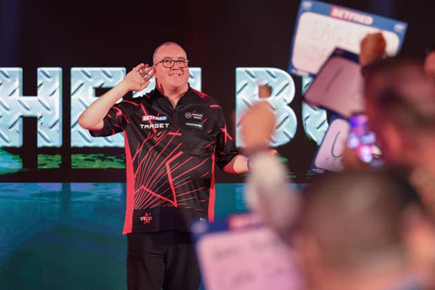 RECORD DATE NOT STATED 18th July 2026, Winter Gardens, Blackpool, Lancashire, England; 2026 Betfred World Matchplay Darts, Day One; Stephen Bunting reacting with the fans ahead of his match AidanxHunter