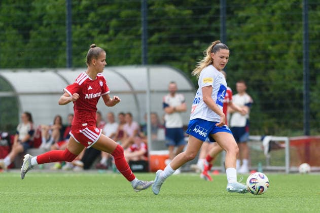 MUNICH, GERMANY - JULY 18: Liliana Feistle (3 FC Bayern Munich II) and Lara Wondrejc (27 First Vienna) during the pre-season friendly match between Bayern Munich II and First Vienna at FC Bayern Campus on July 18, 2026 in Munich, Germany (Photo by Sven Beyrich Sports Press Photo)  Copyright: xSvenxBeyrich SportsxPressxPhotox Sportspressphoto_SPR192768