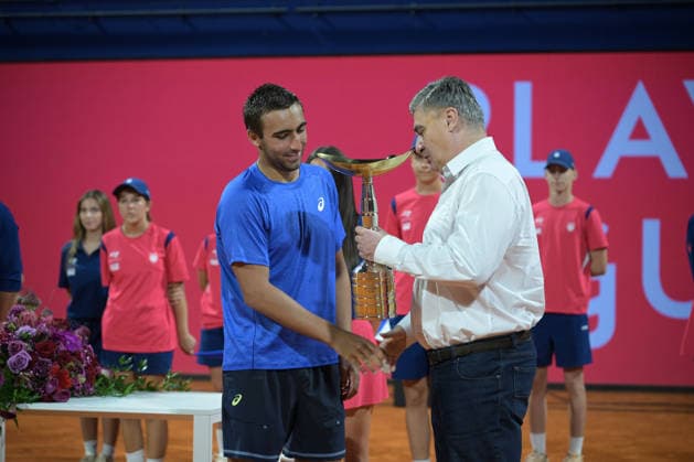IPA86789973 - Daniel Merida (ESP) and the Croatian President during the ATP, Tennis Herren - Plava Laguna Croatia Open in Umag - Merida vs. Dzumhur, international tennis match in Umag, Croatia, July 18, 2026  Copyright: xMarcoxTodaro IPAxSportx xx 86789973