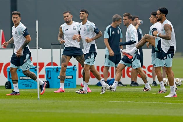 RECORD DATE NOT STATED 18th July 2026; Columbia Park Training Facility, Morristown, New Jersey, United States of America; FIFA World Cup, WM, Weltmeisterschaft, Fussball Football, Argentina Training Session; Enzo Fernandez, Exequiel Palacios and Nicolas Gonzalez of Argentina HeulerxAndrey DiaEsportivo
