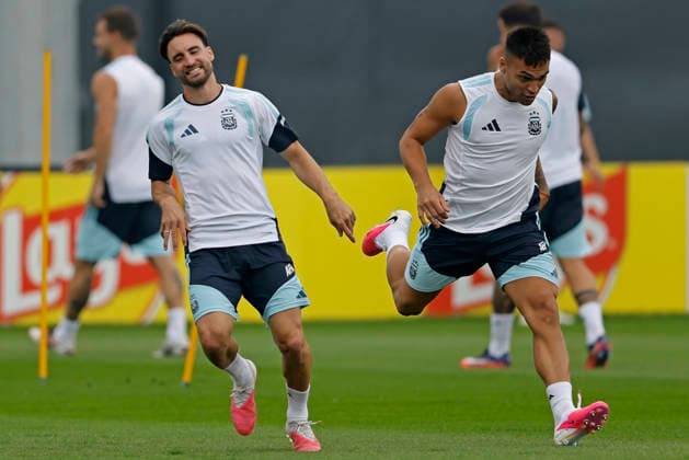RECORD DATE NOT STATED 18th July 2026; Columbia Park Training Facility, Morristown, New Jersey, United States of America; FIFA World Cup, WM, Weltmeisterschaft, Fussball Football, Argentina Training Session; Giovani Lo Celso, Lautaro Martinez of Argentina runs HeulerxAndrey DiaEsportivo