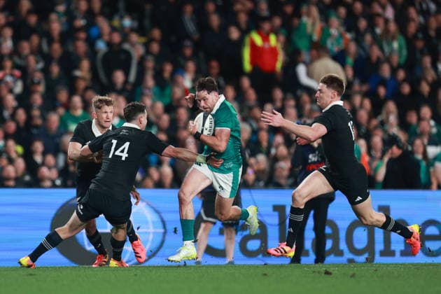 Hugo Keenan of Ireland during the Nations Championship match between the New Zealand All Blacks and Ireland, New Zealand All Blacks v Ireland, 2026 Nations Championship rugby union match at Eden Park Stadium, Auckland, New Zealand on Saturday 18 July 2026. Photo: Craig Butland Auckland New Zealand Copyright: xx
