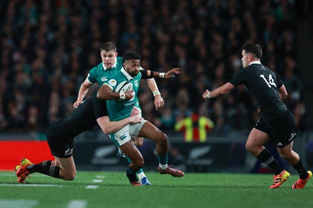 Robert Baloucoune of Ireland during the Nations Championship match between the New Zealand All Blacks and Ireland, New Zealand All Blacks v Ireland, 2026 Nations Championship rugby union match at Eden Park Stadium, Auckland, New Zealand on Saturday 18 July 2026. Photo: Craig Butland Auckland New Zealand Copyright: xx