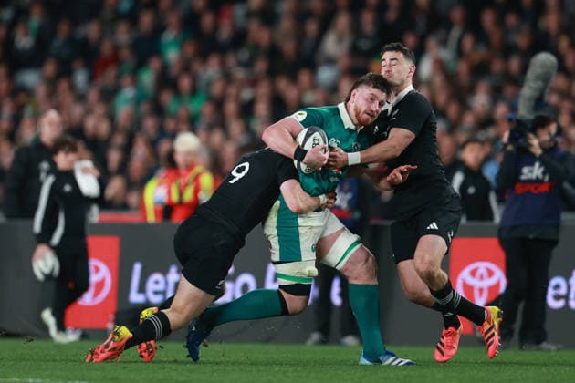 Joe McCarthy of Ireland during the Nations Championship match between the New Zealand All Blacks and Ireland, New Zealand All Blacks v Ireland, 2026 Nations Championship rugby union match at Eden Park Stadium, Auckland, New Zealand on Saturday 18 July 2026. Photo: Craig Butland Auckland New Zealand Copyright: xx