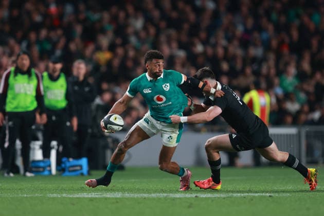 Robert Baloucoune of Ireland during the Nations Championship match between the New Zealand All Blacks and Ireland, New Zealand All Blacks v Ireland, 2026 Nations Championship rugby union match at Eden Park Stadium, Auckland, New Zealand on Saturday 18 July 2026. Photo: Craig Butland Auckland New Zealand Copyright: xx