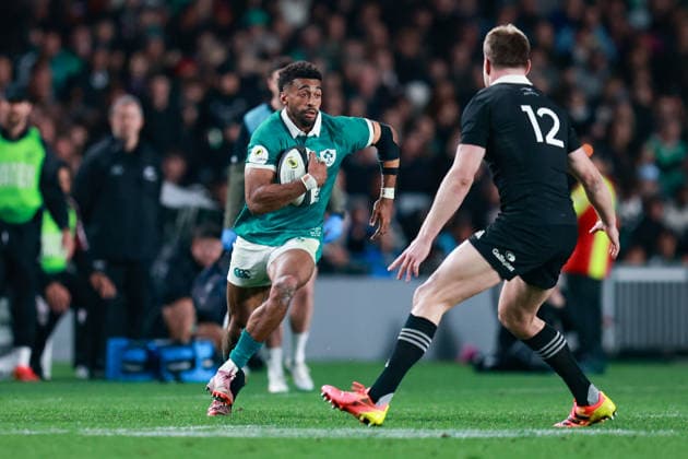 Robert Baloucoune of Ireland during the Nations Championship match between the New Zealand All Blacks and Ireland, New Zealand All Blacks v Ireland, 2026 Nations Championship rugby union match at Eden Park Stadium, Auckland, New Zealand on Saturday 18 July 2026. Photo: Craig Butland Auckland New Zealand Copyright: xx