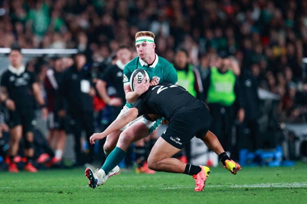 Sport Bilder des Tages Ciaran Frawley of Ireland during the Nations Championship match between the New Zealand All Blacks and Ireland, New Zealand All Blacks v Ireland, 2026 Nations Championship rugby union match at Eden Park Stadium, Auckland, New Zealand on Saturday 18 July 2026. Photo: Craig Butland Auckland New Zealand Copyright: xx