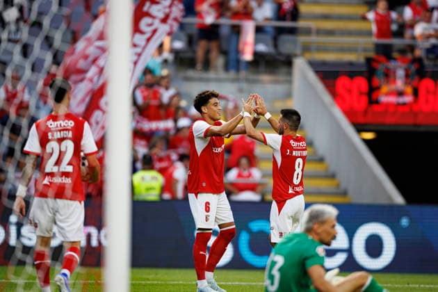 Vitor Carvalho and Joao Moutinho seen celebrating after scoring goal during International Friendly, Länderspiel, Nationalmannschaft game between teams of SC Braga and Celta de Vigo (Luis Santos Ball Raw Images) Braga Estadio Municipal de Braga Portugal Copyright: xLuisxSantosx luissantos_braga_celta_2627_3-33