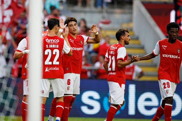 Vitor Carvalho and Joao Moutinho seen celebrating after scoring goal during International Friendly, Länderspiel, Nationalmannschaft game between teams of SC Braga and Celta de Vigo (Luis Santos Ball Raw Images) Braga Estadio Municipal de Braga Portugal Copyright: xLuisxSantosx luissantos_braga_celta_2627_3-34