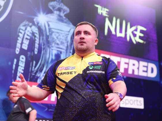 World Matchplay Darts 2026 Luke Littler during the 2026 World Matchplay darts at Winter Gardens, Blackpool, UK on 18 July 2026. Blackpool Winter Gardens UK Editorial use only , Copyright: xChrisxSargeantx PSI-24525-0075